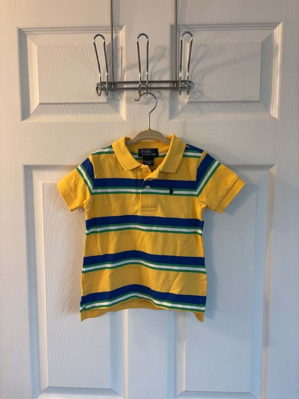 Ralph Lauren Yellow Blue Green Striped Collar Logo Pony 18M